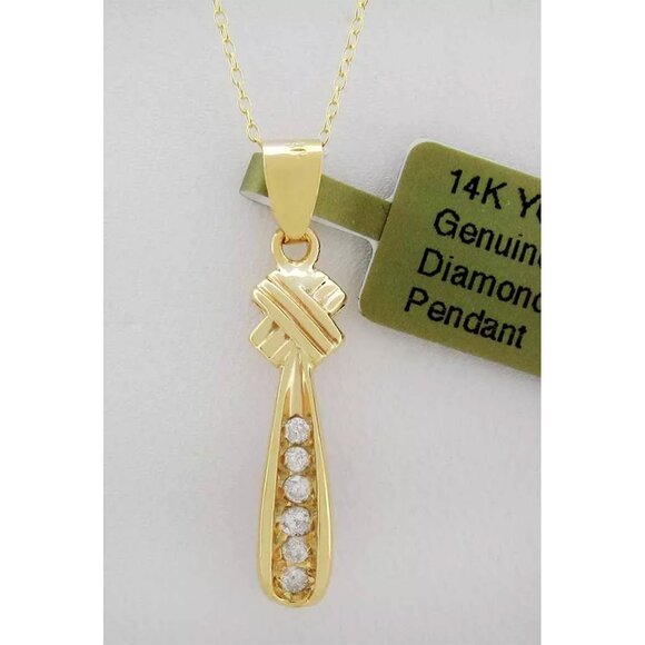 Genuine Diamond Pendant 14k Yellow Gold